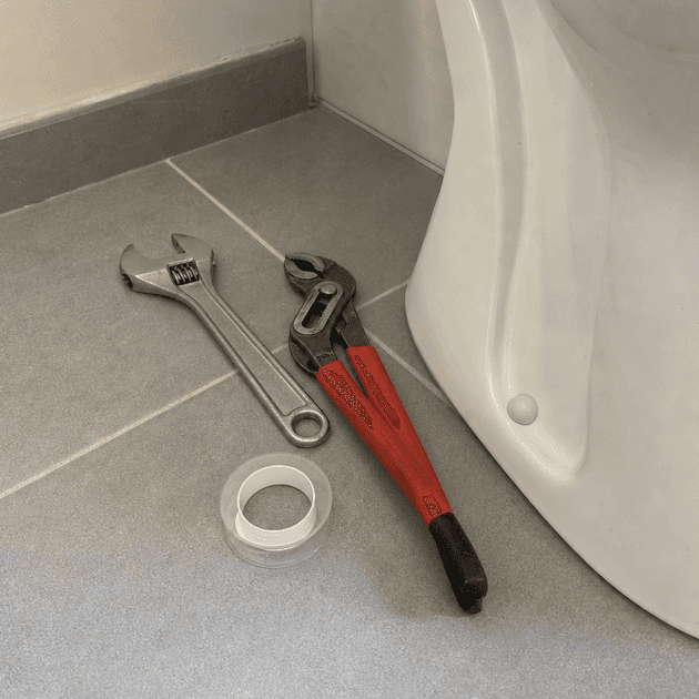 outillage posé près d'une cuvette de toilette