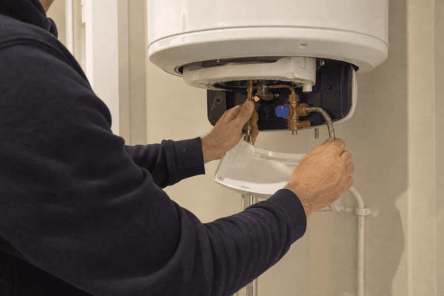 mains ouvrant panneau chauffe-eau pour inspection