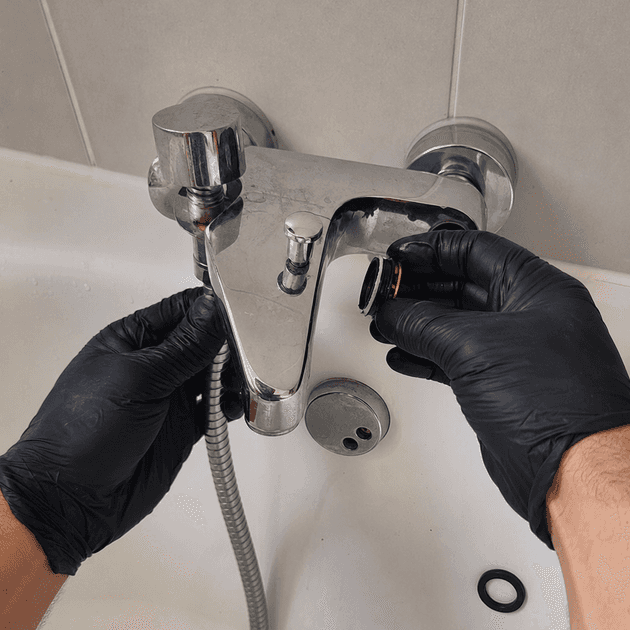 mains gantées remplaçant joint robinet baignoire