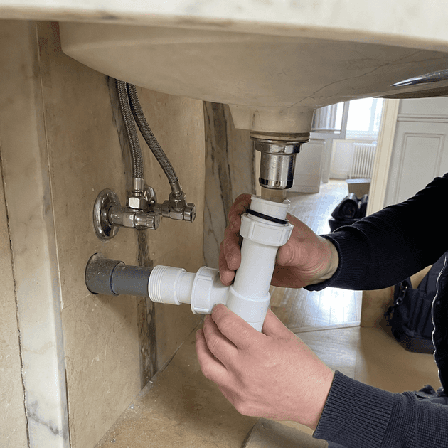 mains ajustant siphon évacuation vasque salle bains