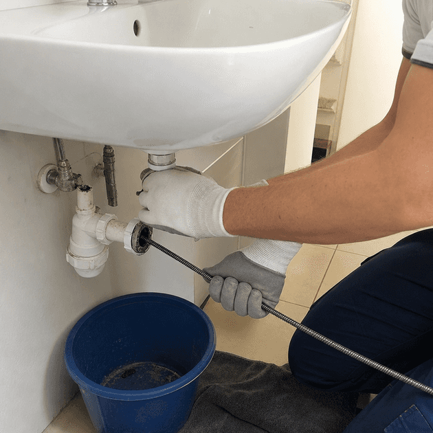 furet inséré dans canalisation lavabo en action